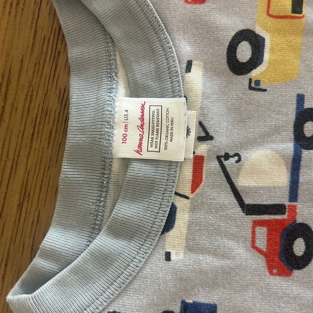 Hanna Andersson Boys Long Sleeves & Pants Pajamas Trucks & Tractor Light Blue 4T - Picture 3 of 8